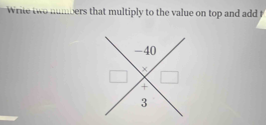 Write two numbers that multiply to the value on top and add t