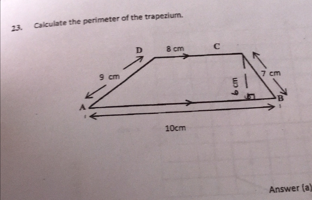 Calculate the perimeter of the trapezium. 
Answer (a)