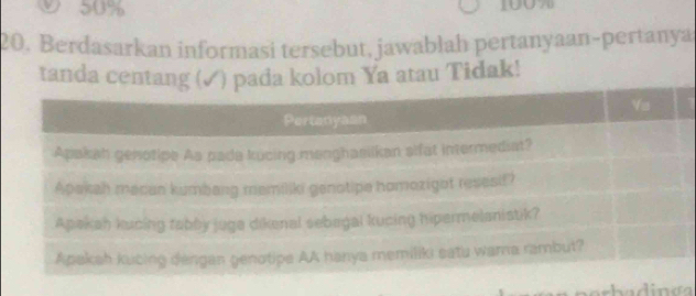 9 50% 100%
20, Berdasarkan informasi tersebut, jawablah pertanyaan-pertanya 
tanda centang (✓) pada kolom Ya atau Tidak!