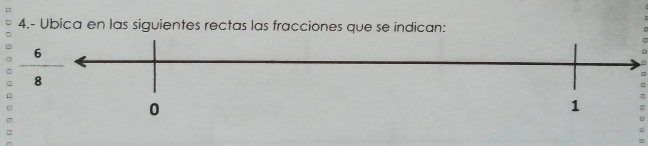 4.- Ubica en las siguientes rectas las fracciones que se indican: