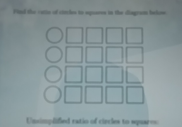 Find the ratte of circls to equares in the diagram below 
Unsimplified ratio of circles to squar==