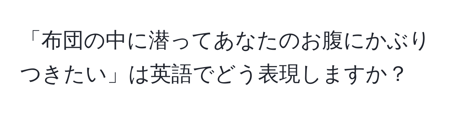 「布団の中に潜ってあなたのお腹にかぶりつきたい」は英語でどう表現しますか？