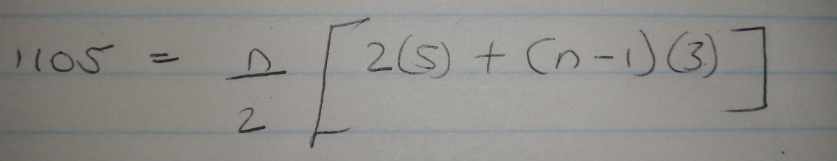 1105= n/2 [2(5)+(n-1)(3)]