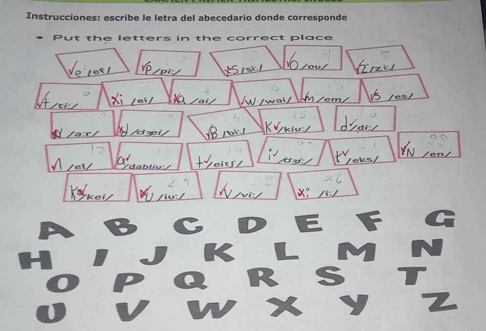 Resuelto:Instrucciones: escribe le letra del abecedario donde ...