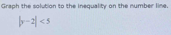 Graph the solution to the inequality on the number line.
|y-2|<5</tex>