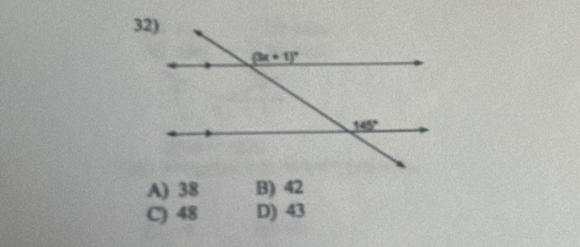 A) 38 B) 42
C) 48 D) 43