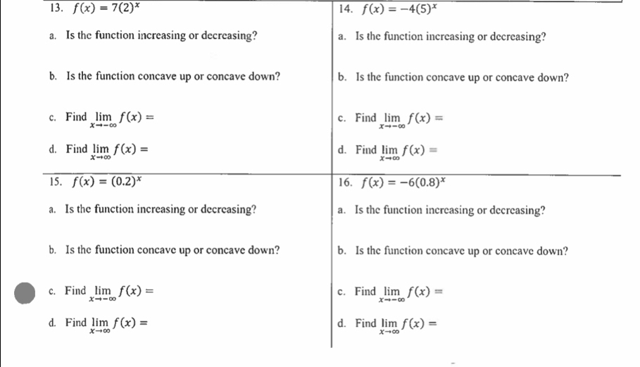 f(x)=7(2)^x 14. f(x)=-4(5)^x