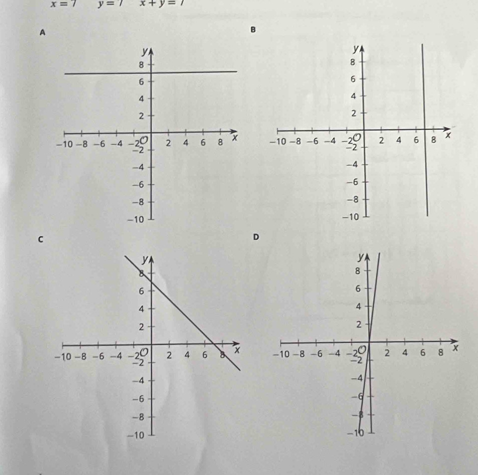 x=7 y=7 x+y=7
A 
B 

C 
D