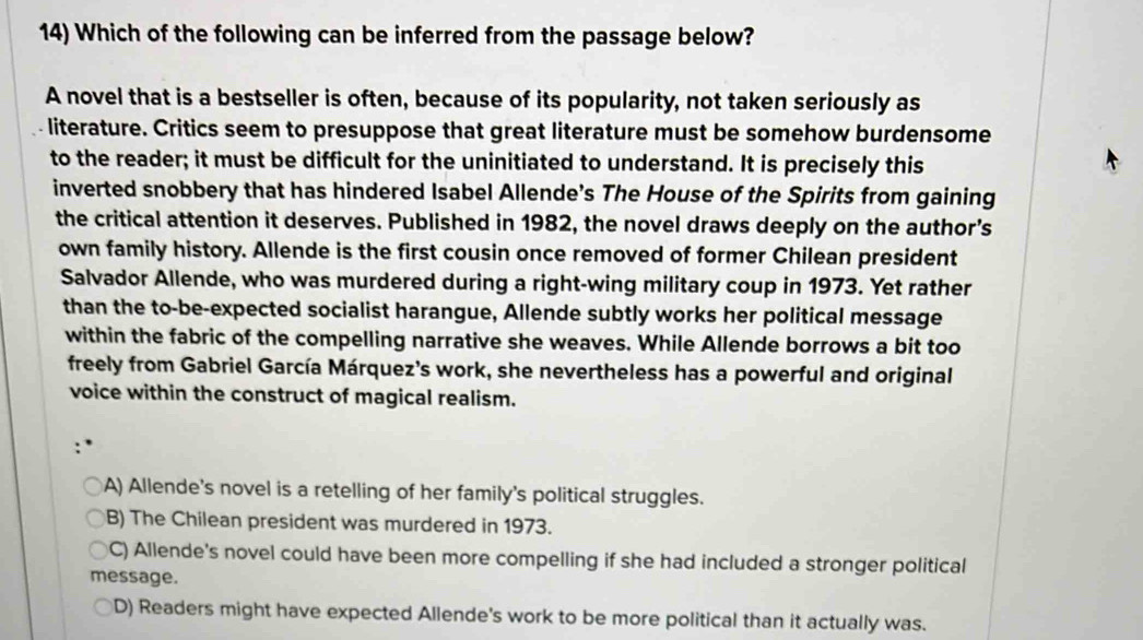 Solved: Which of the following can be inferred from the passage below ...