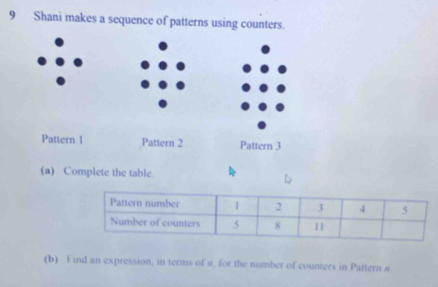 Solved: Shani makes a sequence of patterns using counters. Pattern 1 ...
