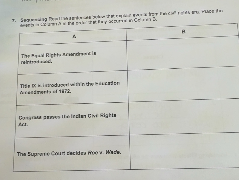Solved: the sentences below that explain events from the civil rights ...