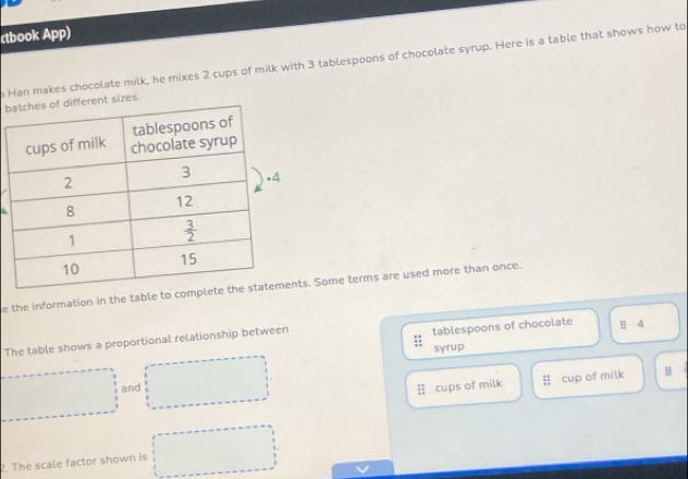:1 cup of milk H
2. The scale factor shown is