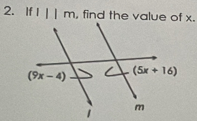 If I ||m , find the value of x.