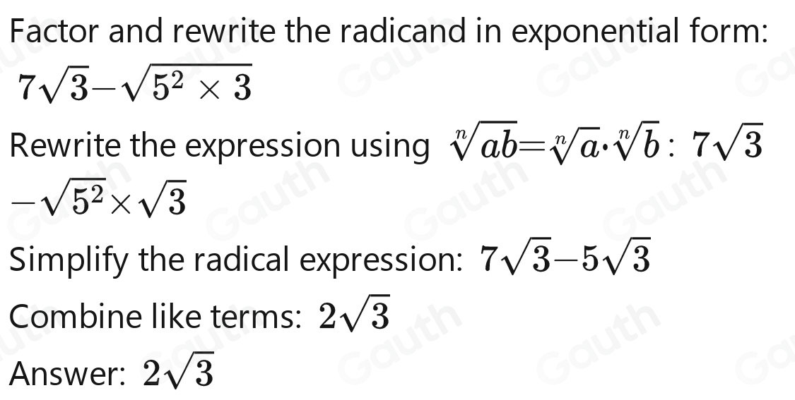 Solved: 7 sqrt(3)-sqrt(75) [Math]