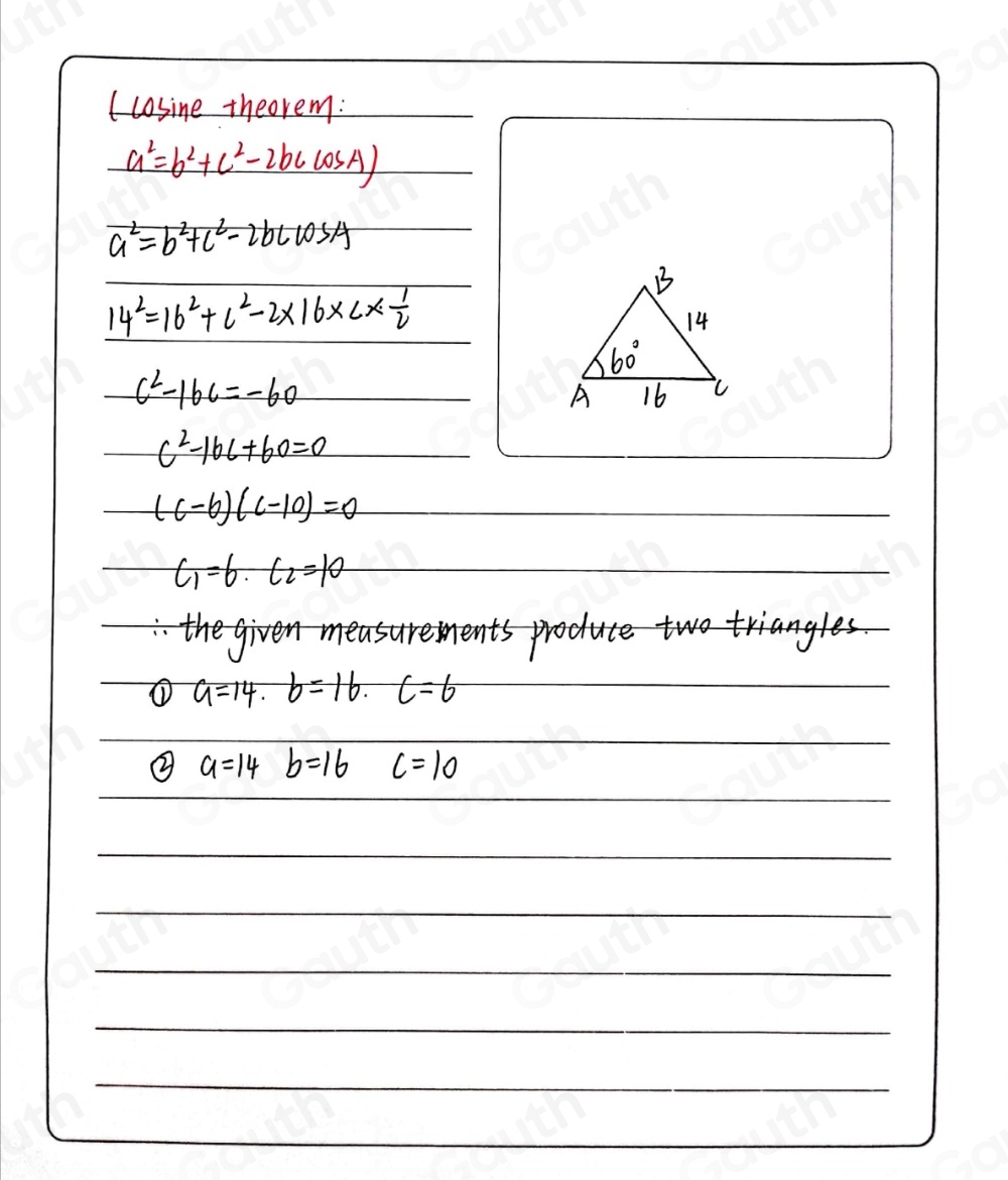 Solved: Two sides and an angle (SSA) of a triangle are given. Determine ...