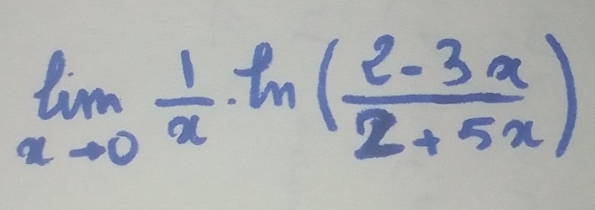 limlimits _xto 0 1/x · ln ( (2-3x)/2+5x )