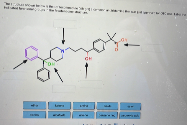 Solved: The structure shown below is that of fexofenadine (allegra) a ...