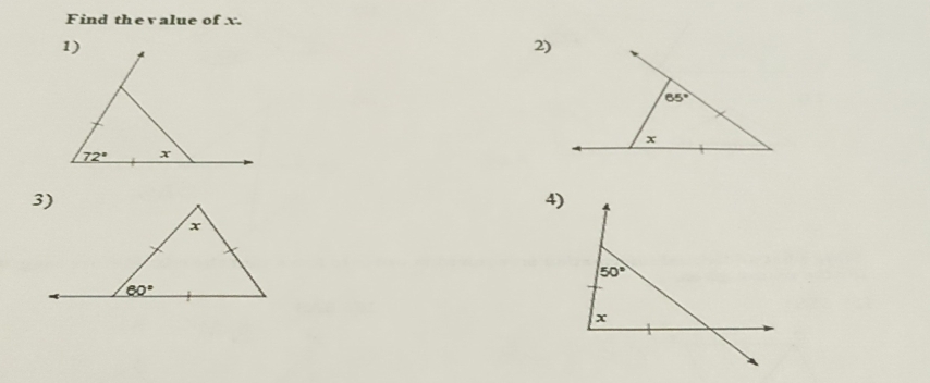 Find thevalue of x.
2)
4)
50°
x