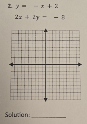 y=-x+2
2x+2y=-8
Solution:
_
