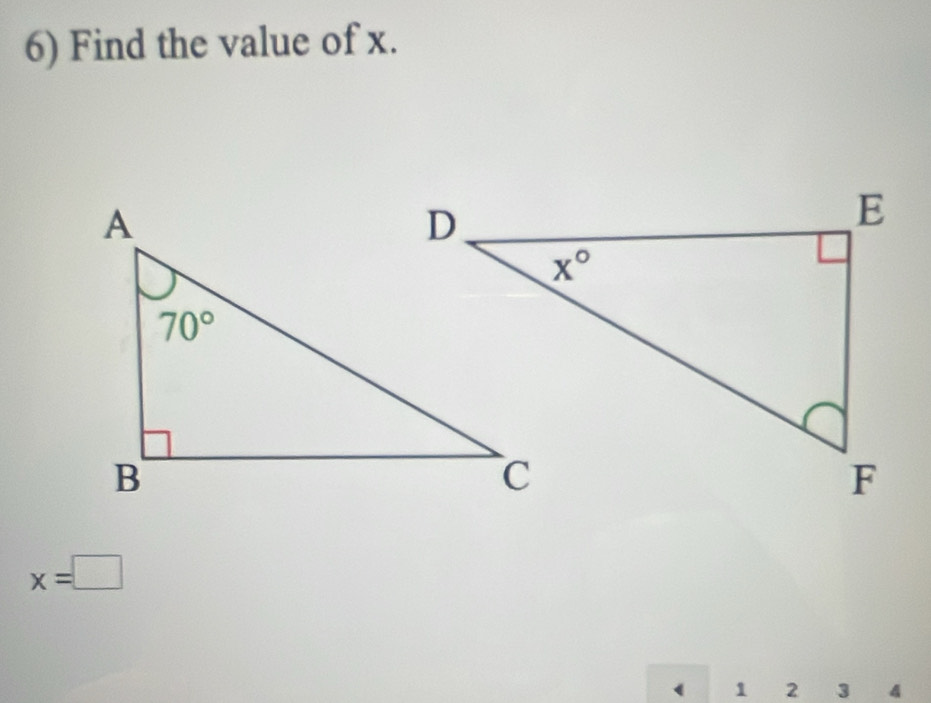 Find the value of x.
x=□
1 2 3 4