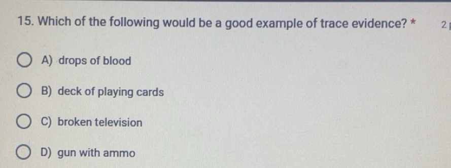 Solved: Which of the following would be a good example of trace ...
