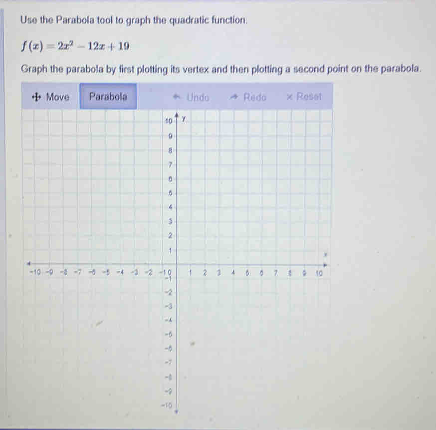 Solved: Use the Parabola tool to graph the quadratic function. f(x)=2x ...