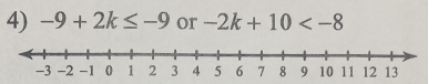 -9+2k≤ -9 or -2k+10