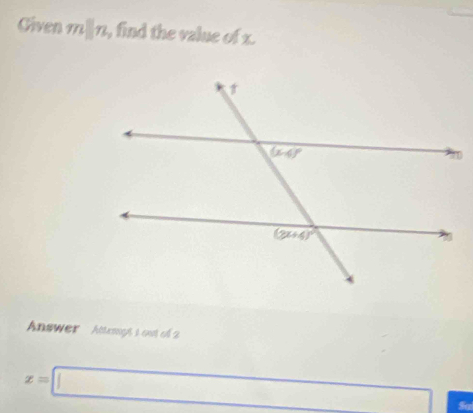 Given m|n , find the value of x.
Answer  Attengt 1 out of 2
x=□ □ 