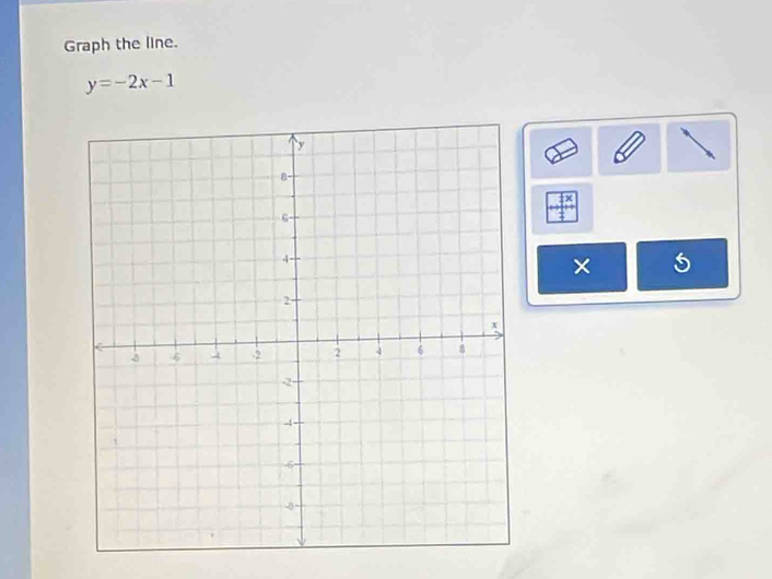 Graph the line.
y=-2x-1
× 5