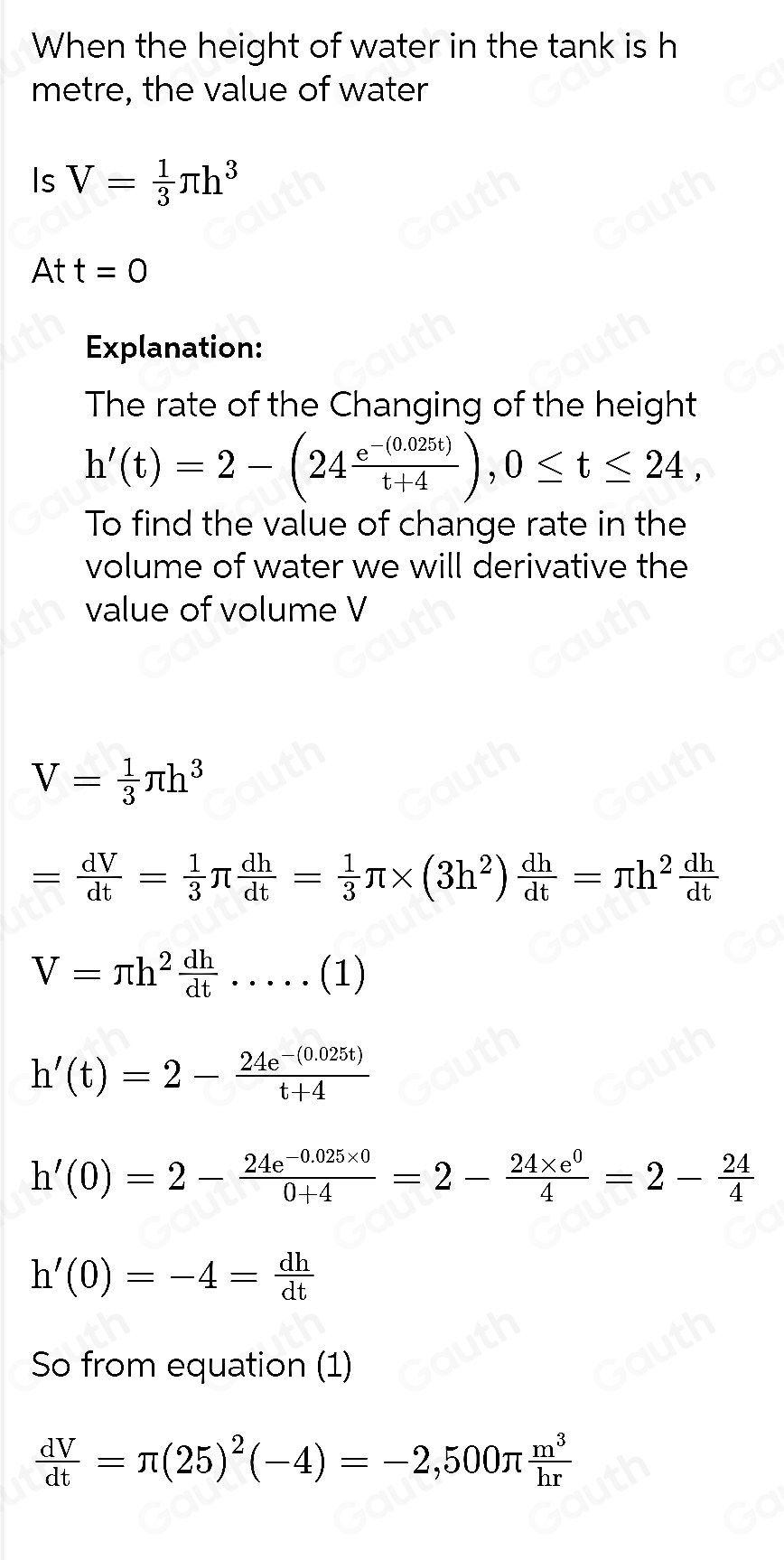Solved: The height of the water in a conical storage tank, shown above ...