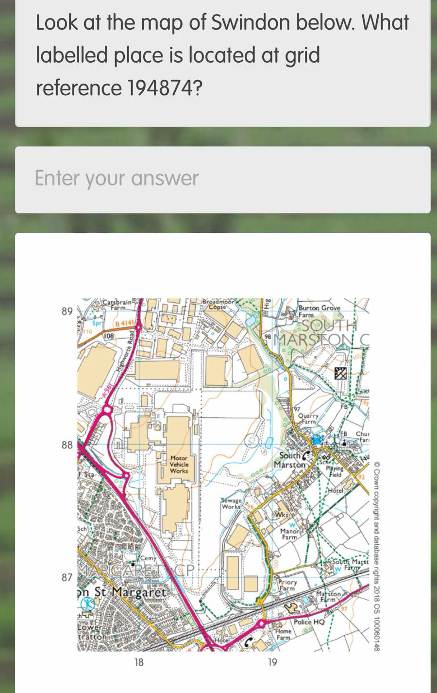 Solved: Look at the map of Swindon below. What labelled place is ...