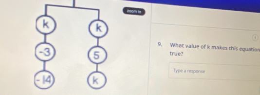 zoom in 
9. What value of k makes this equation 
true? 
Type a response