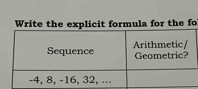 Write the explicit formula for the for