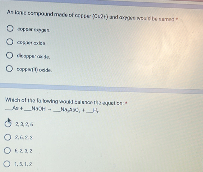 Solved: An ionic compound made of copper (Cu2+) and oxygen would be ...