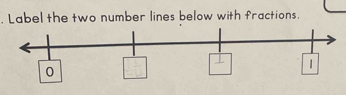 Label the two number lines below with fractions. 
0 
□ 
frac  
|