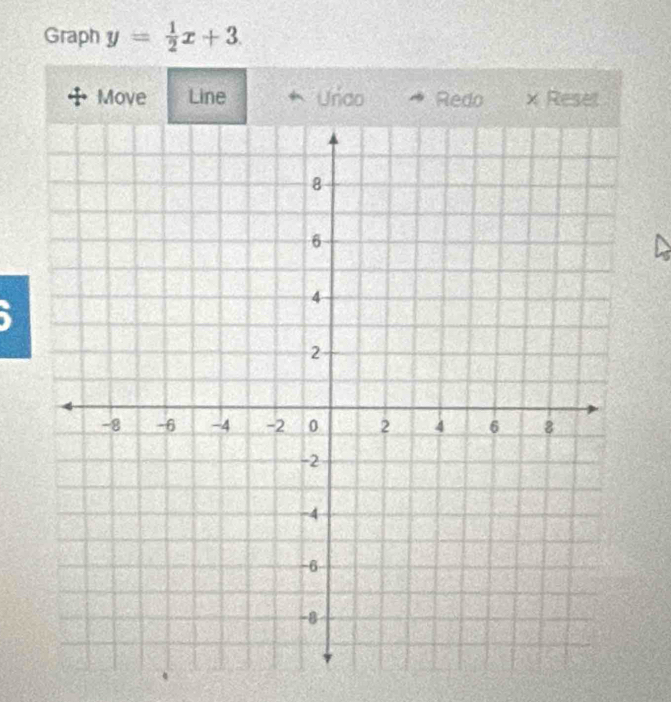 Graph y= 1/2 x+3. 
Move Line Unico Redo × Reset