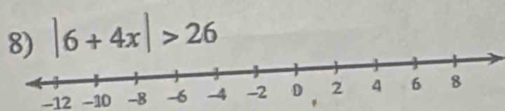 |6+4x|>26
-12 -10