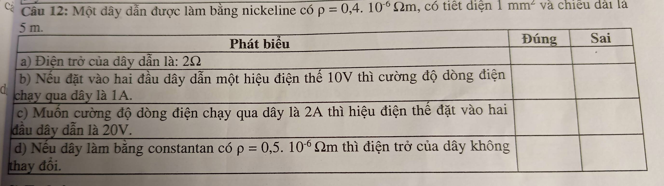 Một dây dẫn được làm bằng nickeline có rho =0,4.10^(-6)Omega m , có tiết diện 1mm^2 và chiều dài là
a