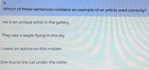 Risolto:Which of these sentences contains an example of an article used ...