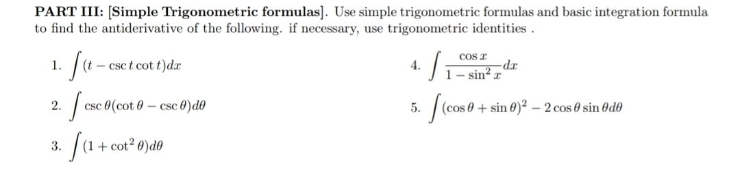 Solved: PART III: [Simple Trigonometric formulas]. Use simple ...