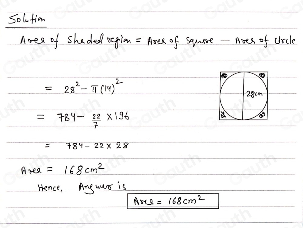 Solved: Calculate the area of the shaded region in the diagram below ...