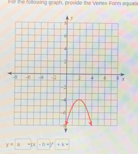 For the following graph, provide the Vertex Form equati
y=a v(x-hv)^2+kv