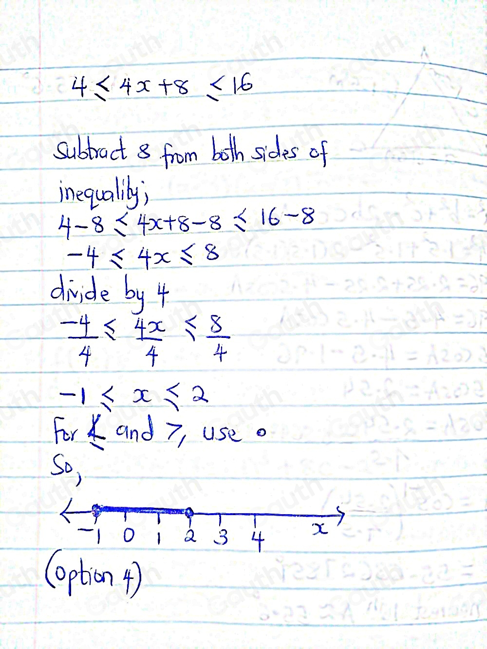 Solved: Identify the solution and graph of the compound inequality. 4≤ ...