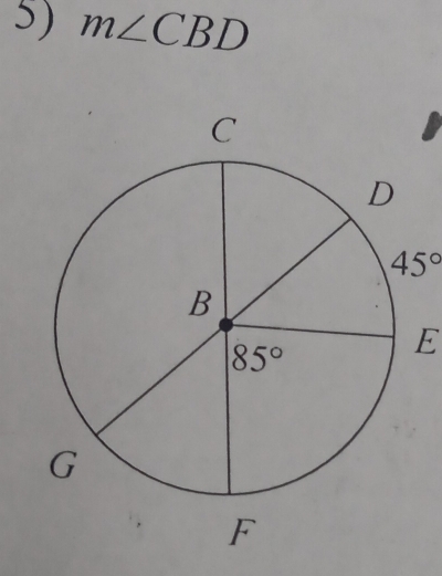 m∠ CBD
45°
E