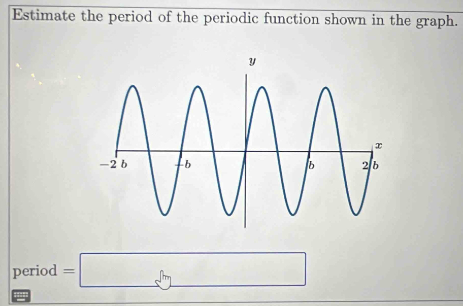 Estimate the period of the periodic function shown in the graph. 
period =□