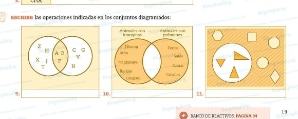 ===fd === 
EScRIBE las operaciones indicadas en los conjuntos diagramados: 
9111. 
19 
BANCO DE REACTIVOS: PAGINA 94