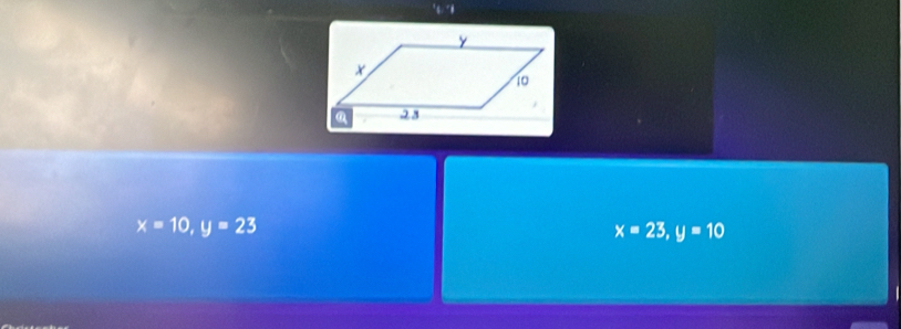 '4. "8
x=10, y=23
x=23, y=10