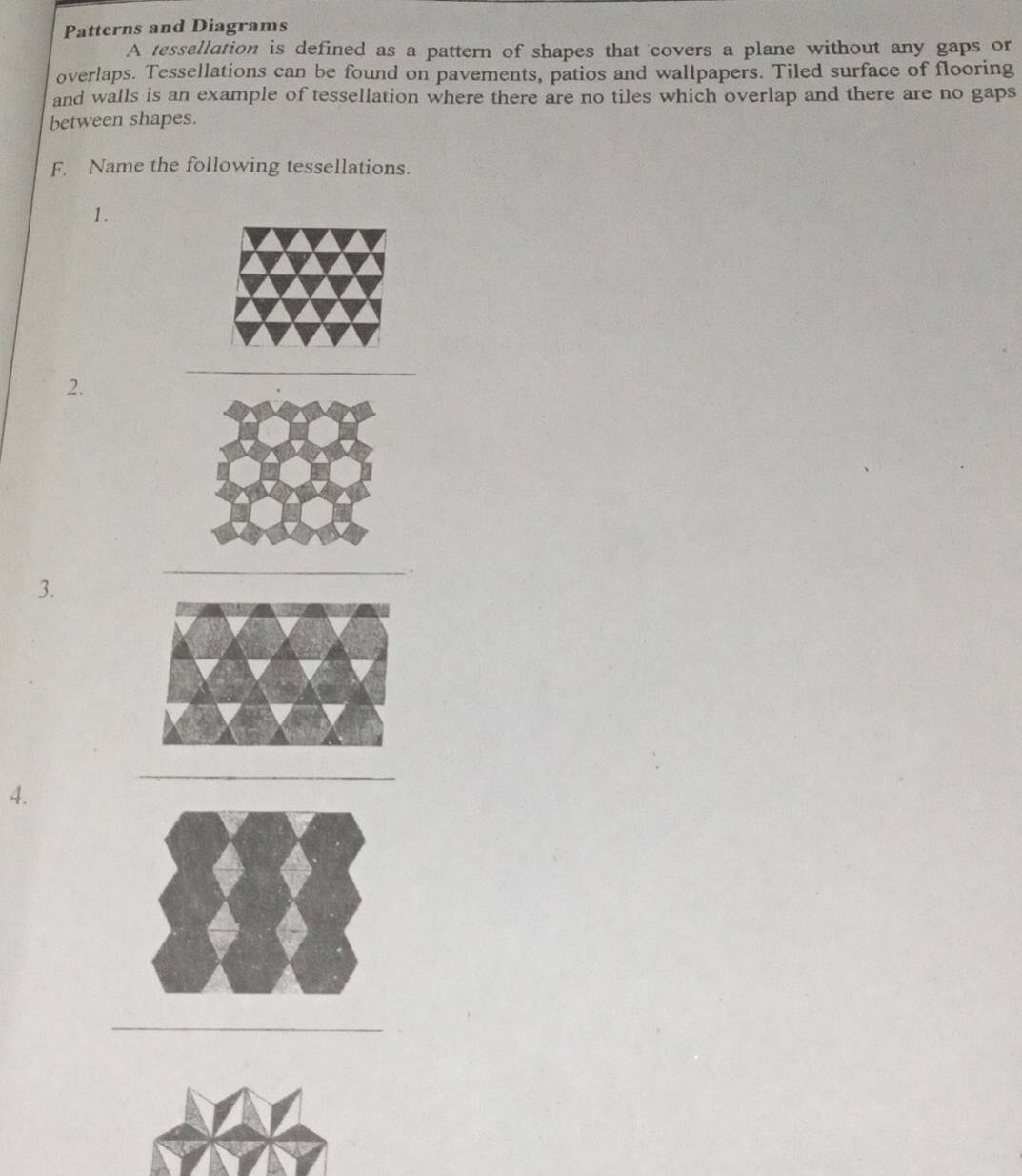 Solved: Patterns and Diagrams A tessellation is defined as a pattern of ...