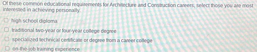 Solved: Of these common educational requirements for Architecture and ...