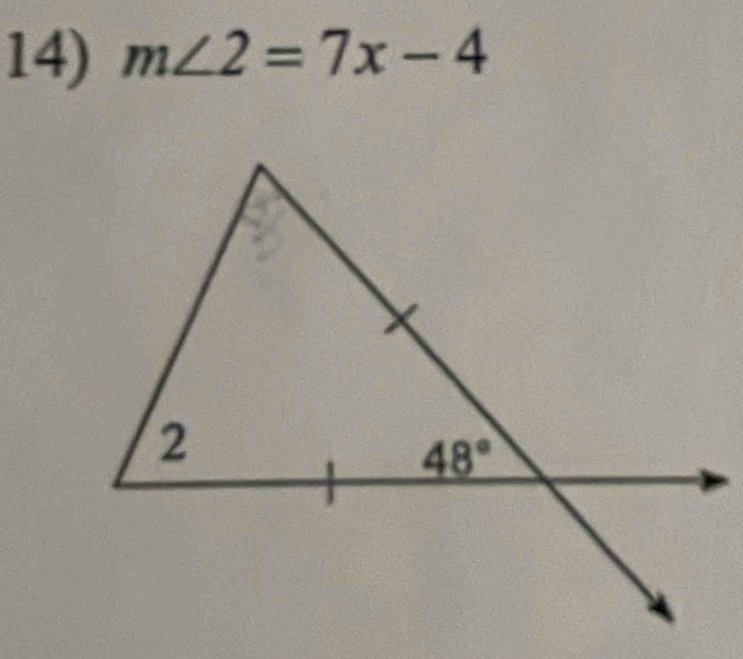 m∠ 2=7x-4